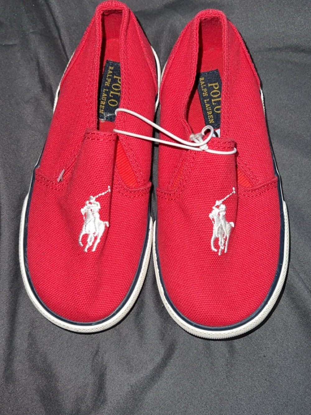 Polo by Ralph Lauren Kids Canvas Slip-On Sneakers in Red with White Pony